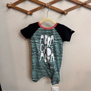 Rags Aqua & Black Striped Baby Romper with Coral Trim ABRA romper2T